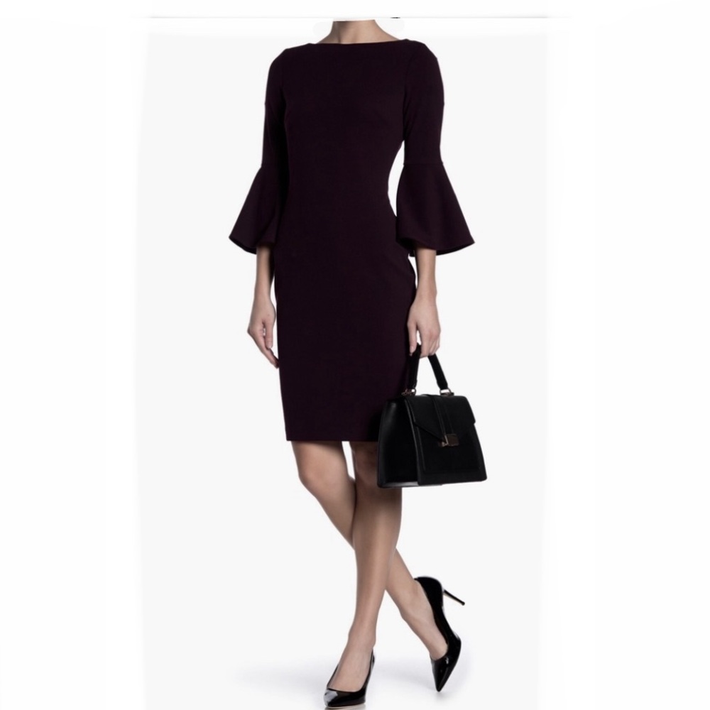 NWT CALVIN KLEIN BLACK BELL SLEEVE DRESS SIZE 6